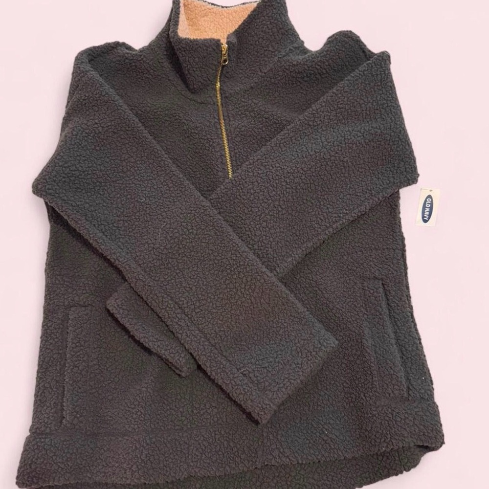 Old Navy Two-Tone Sherpa Pullover - Charcoal and light pink